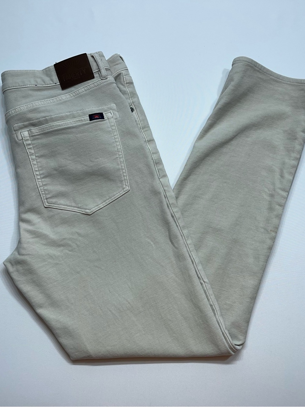 Faherty Five Pocket Jeans Mens Size 33x31 Bone White Stretch Denim Straight Leg